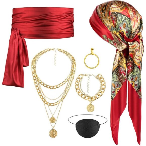 Pirate Costume Accessories Set Women Head Scarf Sash Necklace Halloween main image 4